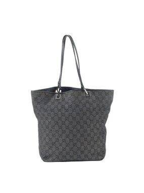 Gucci GG Denim Leather Tote Shoulder Business Document Black